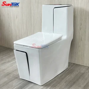 Bồn Cầu 1 Khối Trắng Viền Đen Vuông Cao Cấp ST-197 - Suntak.vn