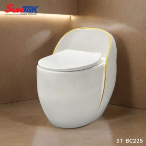 Bồn Cầu Trứng Trắng Tròn Viền Vàng Men Sứ Tuyết STBC-225 - Suntak.vn