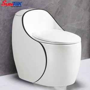 Bồn Cầu Trứng Trắng Viền Đen Thân Cao - Suntak.vn