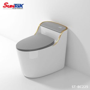 Bồn Cầu Trứng Trắng Viền Vàng Nắp Xám Cao Cấp BC-558 - Suntak.vn
