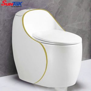Bồn Cầu Trứng Trắng Viền Vàng Thân Cao STBC- Suntak.vn