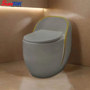 Bồn Cầu Trứng Xám Viền Vàng Nút Xả Lệch STBC-226 - Suntak.vn