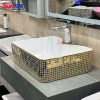 Lavabo Đặt Bàn Vuông Màu Trắng Caro Vàng MTLA- Suntak.vn