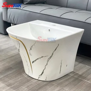 Lavabo Treo Tường Liền Khối Vuông Viền Vàng ST-LA15 - Suntak.vn