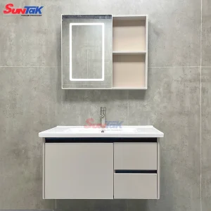 Tủ Lavabo Nhà Tắm Gương LED Màu Kem 80cm ST-TN7876-LED - Suntak.vn